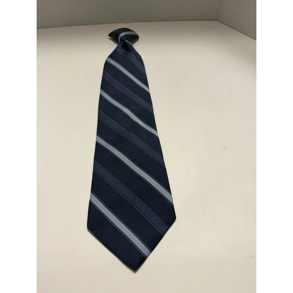 Ketch Mens Blue Striped Clip-On Necktie Navy Light Blue Diagonal Stripe Tie